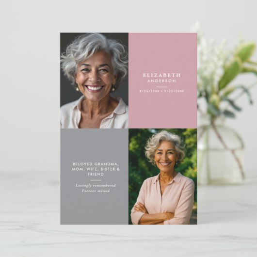 Elegant Modern 2-Photo Printed/Downloadable Death 案内状 (スタンド正面)