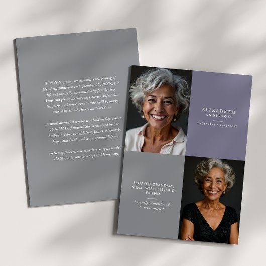 Elegant Modern 2-Photo Printed/Downloadable Death 案内状