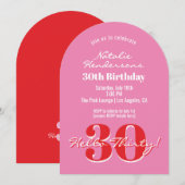 Elegant Modern 30th Birthday Pink Red Typography 招待状 (正面/裏面)