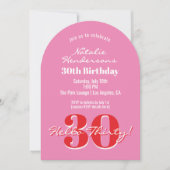Elegant Modern 30th Birthday Pink Red Typography 招待状 (正面)