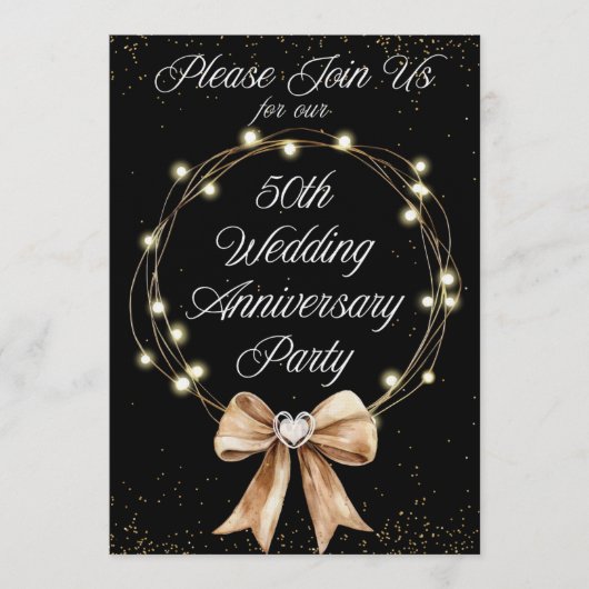 Elegant Modern 50th Anniversary Party Gold Black  招待状 (正面)