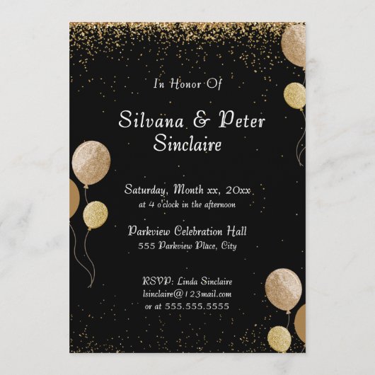 Elegant Modern 50th Anniversary Party Gold Black  招待状 (裏面)