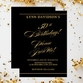 Elegant Modern 50th Birthday Gold Black  招待状