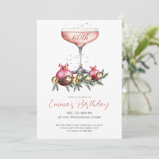 Elegant Modern 60th Christmas Birthday Party 招待状 (スタンド正面)
