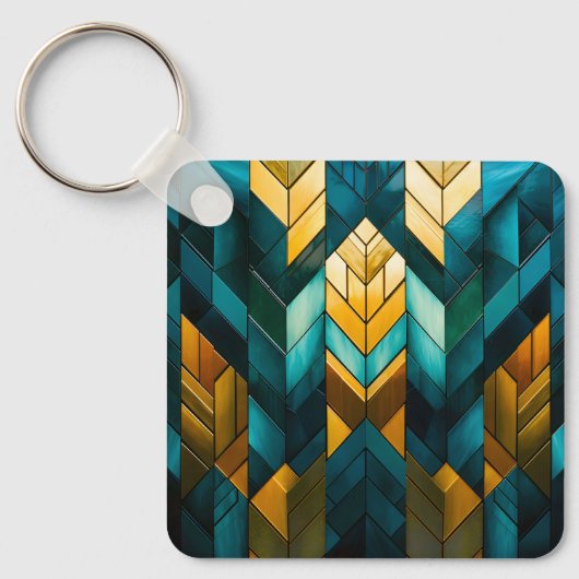 Elegant Modern Abstract Gold Teal Geometric キーホルダー (正面)