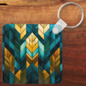 Elegant Modern Abstract Gold Teal Geometric キーホルダー (裏面)