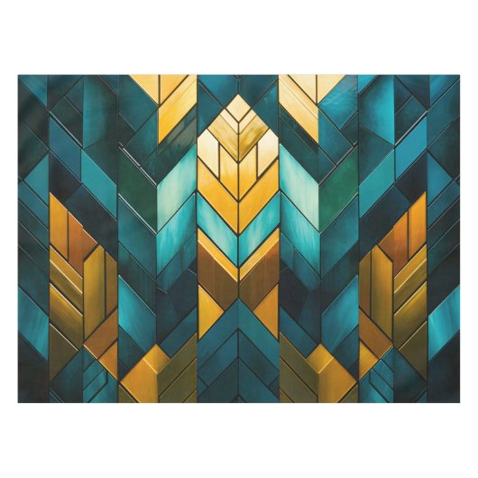 Elegant Modern Abstract Gold Teal Geometric テーブルクロス (正面(横))