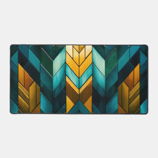 Elegant Modern Abstract Gold Teal Geometric デスクマット (正面)