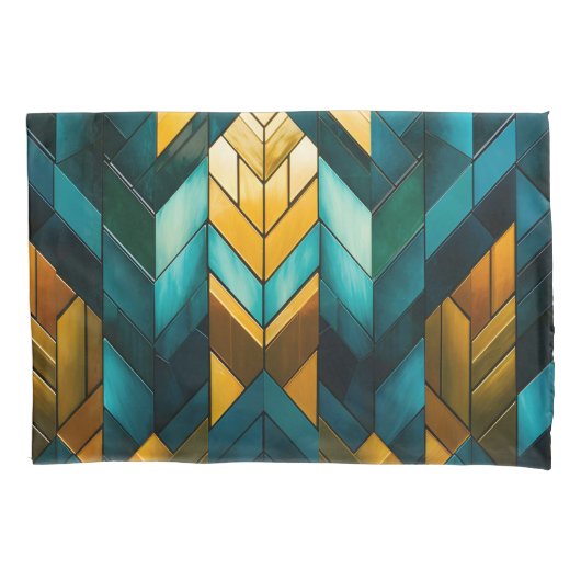 Elegant Modern Abstract Gold Teal Geometric 枕カバー (正面)