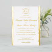 Elegant Modern Antique Monogram Wedding Gold 箔招待状 (立ち正面)