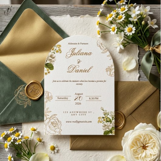 Elegant Modern Arch Floral Wedding Invitation 招待状