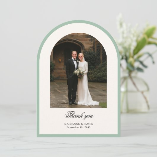 Elegant Modern Arch Photo Wedding Thank You Card 招待状 (スタンド正面)
