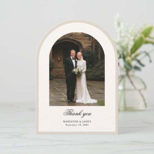 Elegant Modern Arch Photo Wedding Thank You Card 招待状 (スタンド正面)