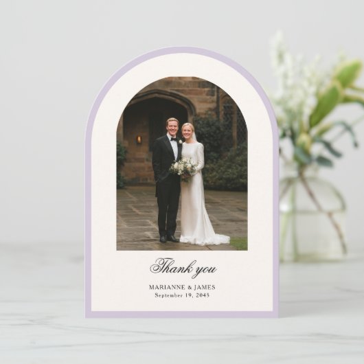 Elegant Modern Arch Photo Wedding Thank You Card 招待状 (スタンド正面)