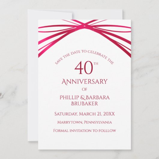 Elegant Modern Arch Ruby 40th Anniversary Party セーブザデート (正面)