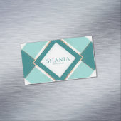 Elegant Modern Art Deco Geometric Teal Gold マグネット名刺 (インサイチュ)