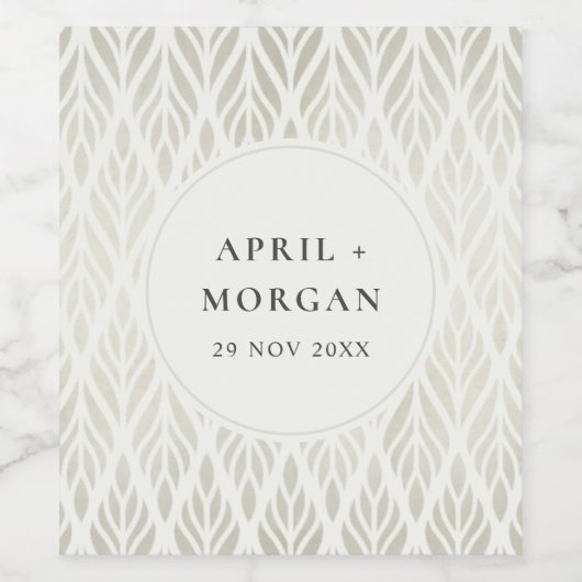 ELEGANT MODERN ART DECO WHITE SILVER FOIL WEDDING ワインラベル (シングルラベル)