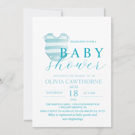 Elegant Modern  Baby Shower Boy 招待状 (正面)