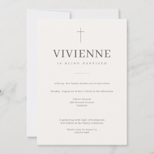 Elegant Modern Baptism 招待状 (正面)
