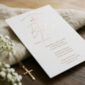 Elegant Modern Baptism Christening Religious Cross 箔招待状