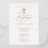 Elegant Modern Baptism Christening Religious Cross 箔招待状 (正面)