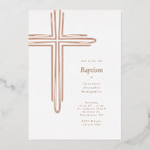 Elegant Modern Baptism Christening Religious Cross 箔招待状 (正面)