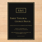 Elegant Modern Black And Gold Monogram Wedding アクリル招待状 (正面)