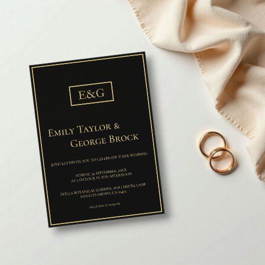 Elegant Modern Black And Gold Monogram Wedding アクリル招待状