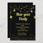 Elegant Modern Black and Gold New year Eve  招待状 (正面/裏面)