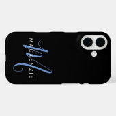 Elegant Modern Black Blue Script Monogram Case-Mate iPhoneケース (裏面 (横))
