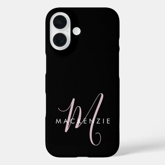 Elegant Modern Black Blush Pink Script Monogram Case-Mate iPhoneケース (裏面)
