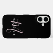 Elegant Modern Black Blush Pink Script Monogram Case-Mate iPhoneケース (裏面 (横))