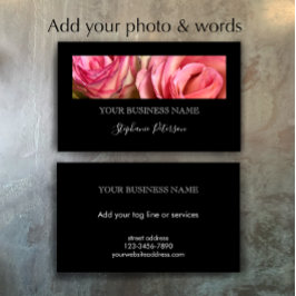 Elegant Modern Black Custom Floral Photo Template  名刺