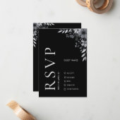 Elegant Modern Black Floral Wedding RSVP Card ノートカード (正面/裏面インサイチュ)