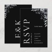 Elegant Modern Black Floral Wedding RSVP Card ノートカード (正面/裏面)