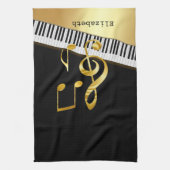 Elegant Modern Black Gold Music Notes,Piano Keys   キッチンタオル (縦)