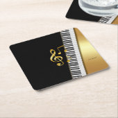 Elegant Modern Black Gold Music Notes,Piano Keys スクエアペーパーコースター (アングル)