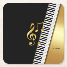 Elegant Modern Black Gold Music Notes,Piano Keys スクエアペーパーコースター