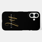 Elegant Modern Black Gold Script Monogram Case-Mate iPhoneケース (裏面 (横))
