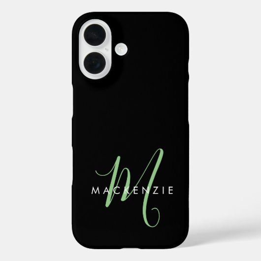 Elegant Modern Black Green Script Monogram Case-Mate iPhoneケース (裏面)
