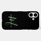 Elegant Modern Black Green Script Monogram Case-Mate iPhoneケース (裏面 (横))