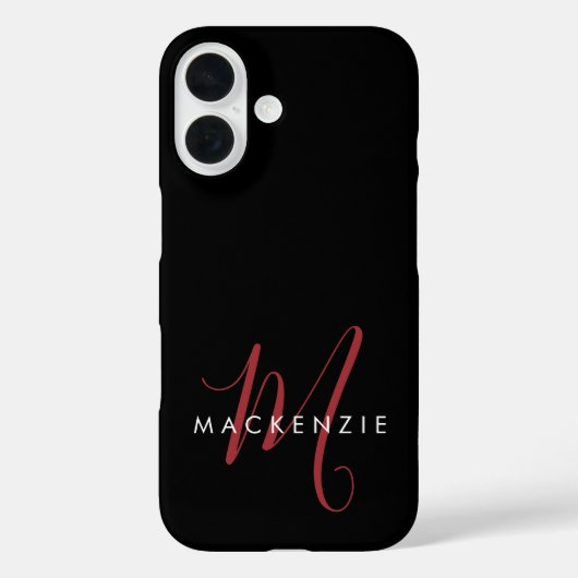 Elegant Modern Black Red Script Monogram Case-Mate iPhoneケース (裏面)