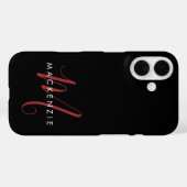 Elegant Modern Black Red Script Monogram Case-Mate iPhoneケース (裏面 (横))