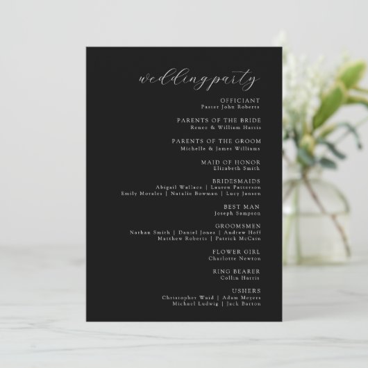 Elegant Modern Black Tie Formal Wedding Program 招待状 (スタンド正面)