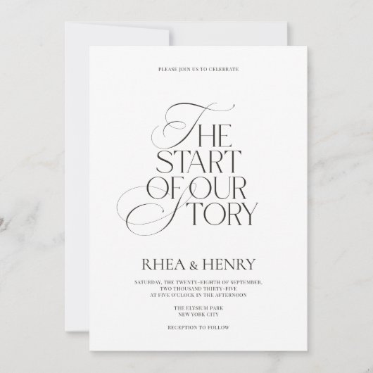 Elegant Modern Black & White Wedding 招待状 (正面)