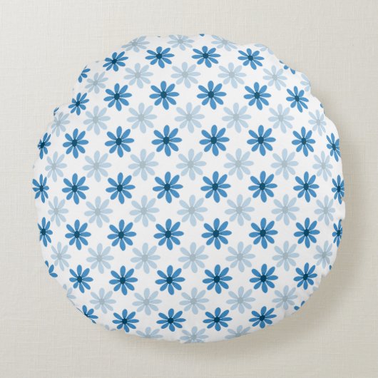 Elegant Modern Blue Blossom Motif Round Pillow ラウンドクッション (正面)