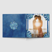 Elegant Modern Blue Hydrangea Floral Photo Wedding ゲストブック (全面)