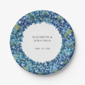Elegant Modern Blue Hydrangeas Floral Wedding ペーパープレート (正面)