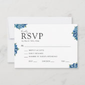 Elegant Modern Blue Hydrangeas Wedding 出欠カード (正面)