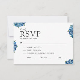 Elegant Modern Blue Hydrangeas Wedding 出欠カード